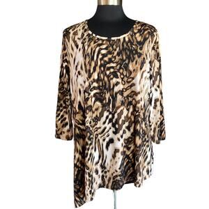 Susan Graver Animal Print Tunic Top Asymmetric Hem Sz LARGE Sophisticated Chic